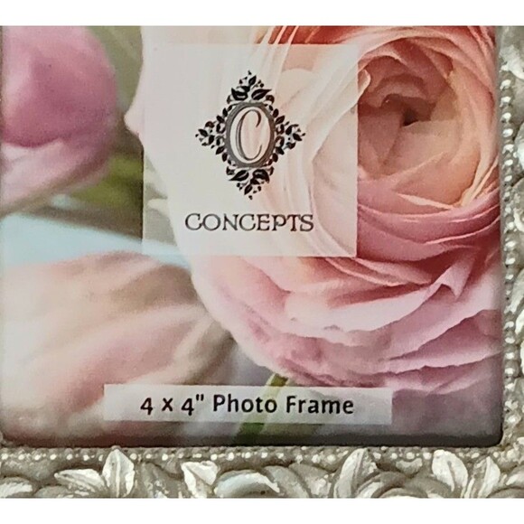 Square Silver Floral Roses Tabletop Frame By Concepts 5.5x5.5 Photo Size 4x4 - Picture 9 of 13